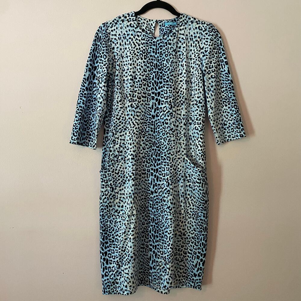 J. McLaughlin Blue Black Animal Print Catalina Cloth Knee Length Dress Medium